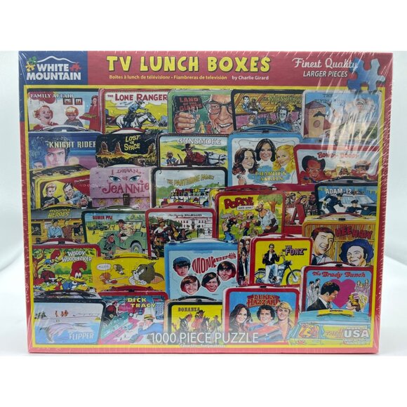 WHITE MOUNTAIN PUZZLE 1000 PIECE " TV LUNCH BOXES " NEW ,SEALED MADE IN USA - Picture 1 of 2